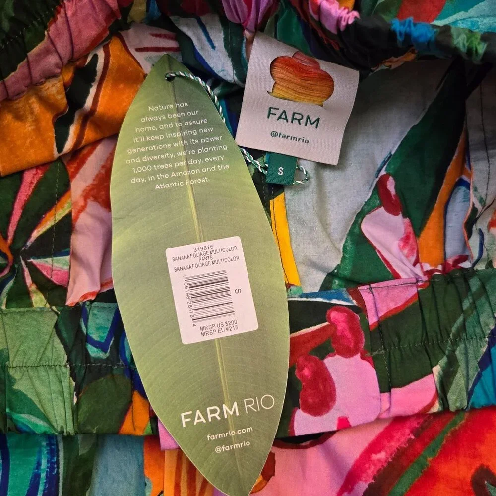 Farm Rio Banana Foliage Cargo Pants S Bold Colorful Tropical Resortwear NWT - Picture 7 of 12